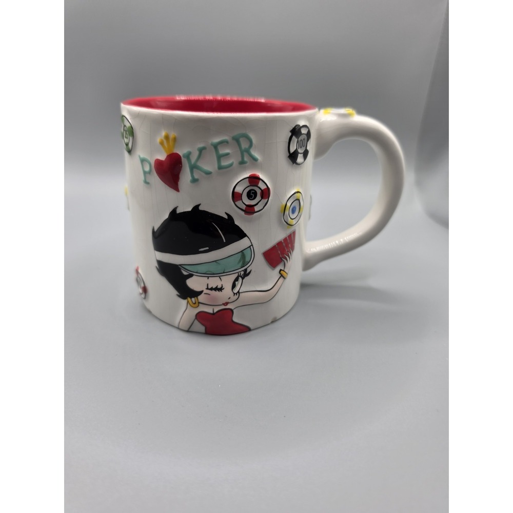 Betty Boop Poker Queen Ceramic Mug Raised Poker Chips Red Interior King Features